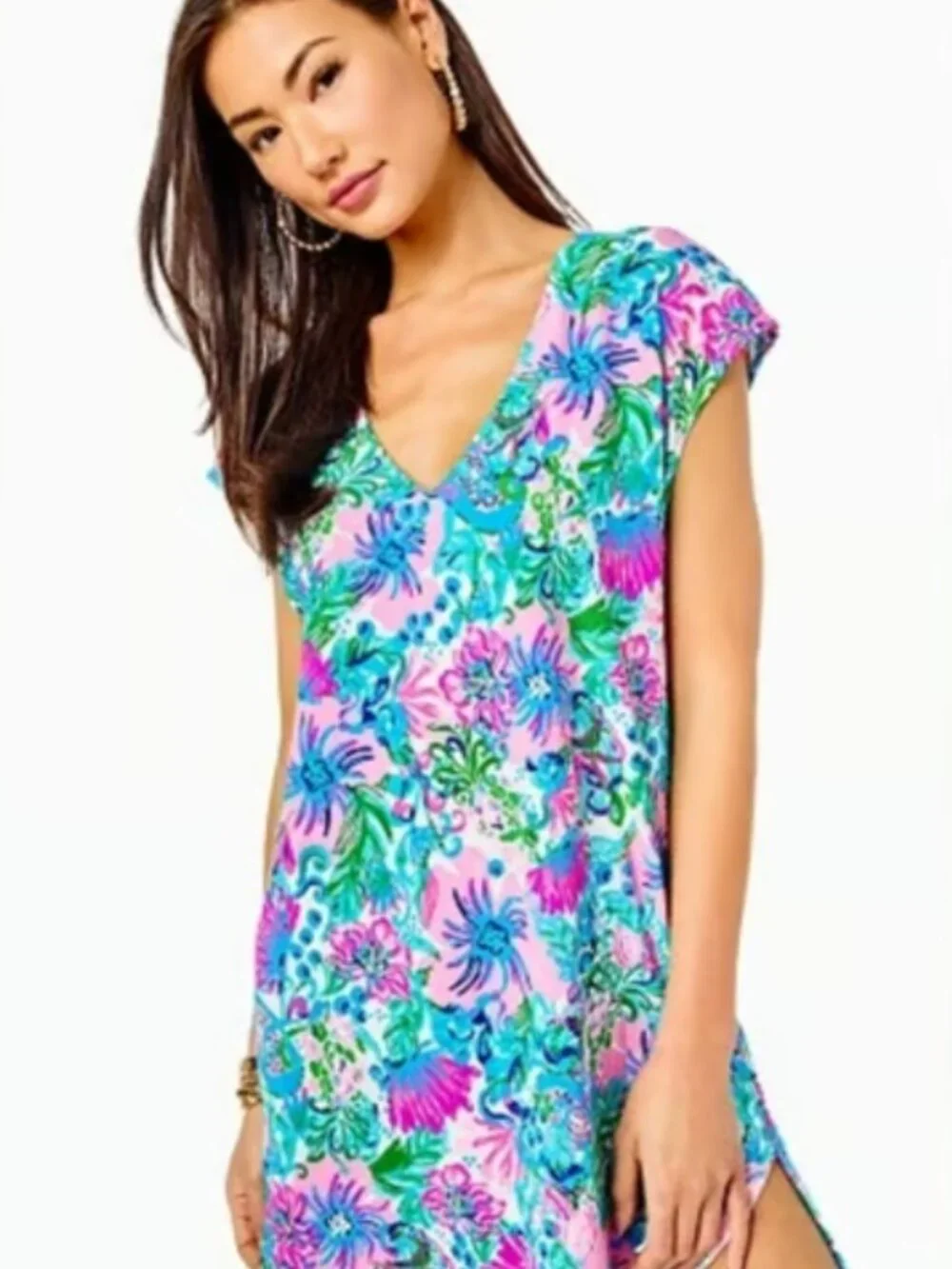 NWT Lilly Pulitzer Talli V-Neck Cover Up in Mandevilla Baby Paradise Petal Large